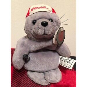 1997 Coca-Cola Bean Bag Seal Baseball Cap Vintage Plush 8.5" with Tags #0107